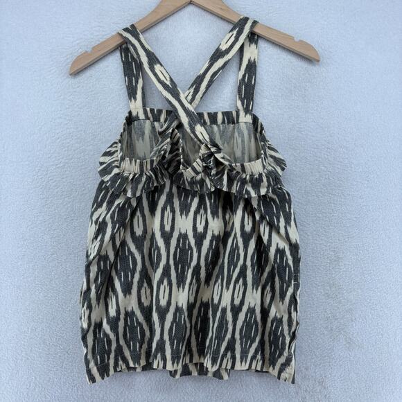 J.CREW Top 6 Ikat Print Ruffle Flounce Sleeveless Boho Beach Cotton Gray - Picture 2 of 13